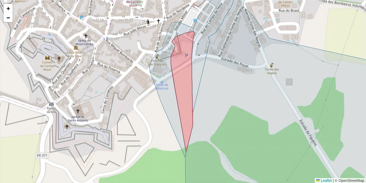 Mapa detalhado do código postal 7370-076 com limites, códigos postais vizinhos e agências dos correios