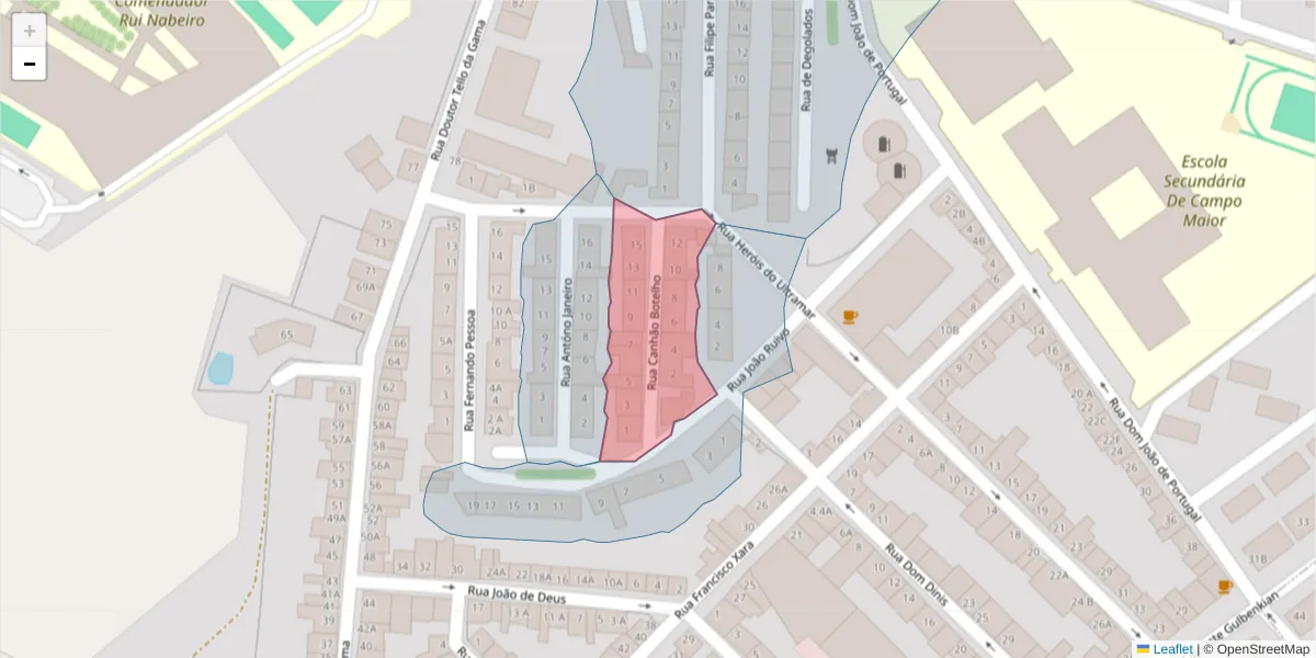 Mapa detalhado do código postal 7370-080 com limites, códigos postais vizinhos e agências dos correios