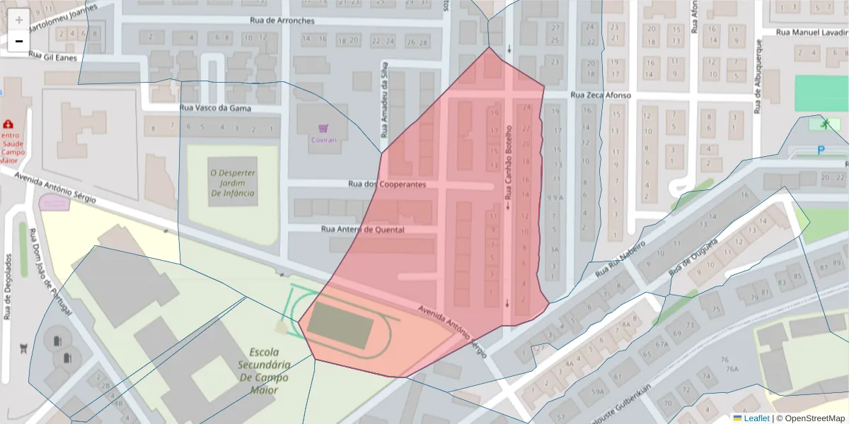 Mapa detalhado do código postal 7370-084 com limites, códigos postais vizinhos e agências dos correios
