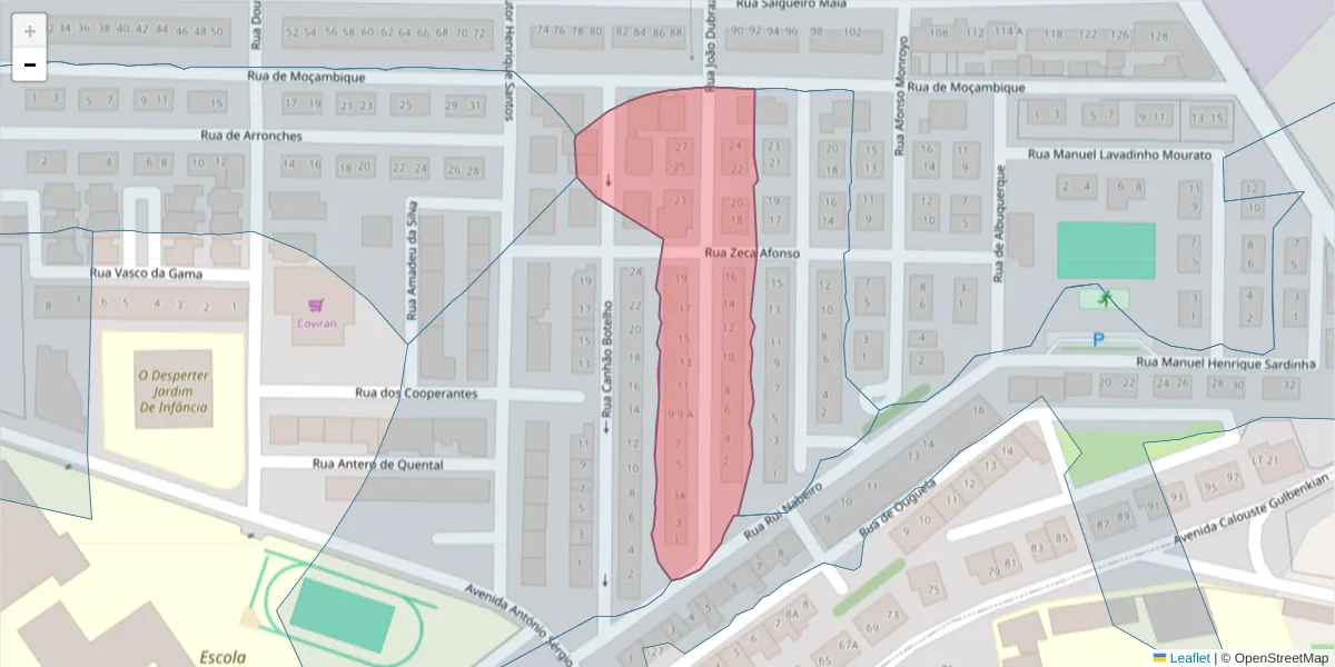 Mapa detalhado do código postal 7370-093 com limites, códigos postais vizinhos e agências dos correios