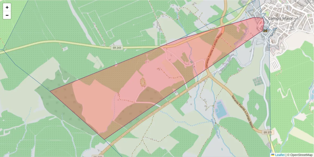 Mapa detalhado do código postal 7370-104 com limites, códigos postais vizinhos e agências dos correios