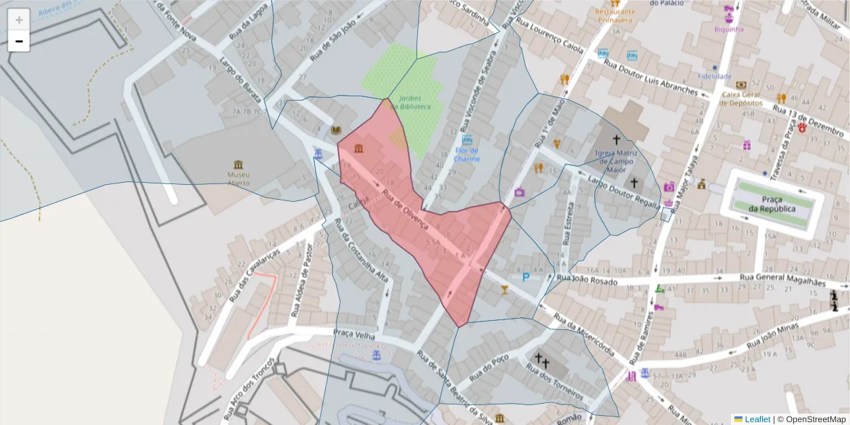 Mapa detalhado do código postal 7370-108 com limites, códigos postais vizinhos e agências dos correios