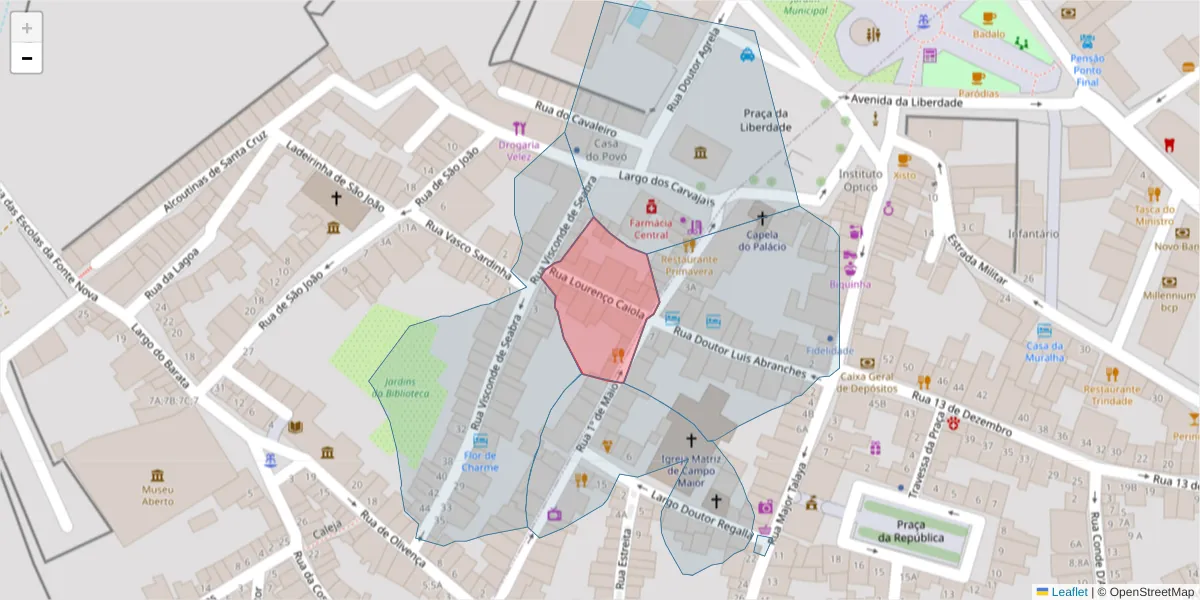 Mapa detalhado do código postal 7370-109 com limites, códigos postais vizinhos e agências dos correios