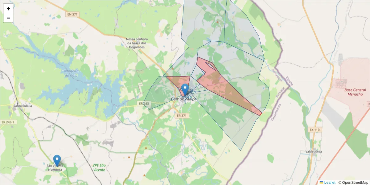 Mapa detalhado do código postal 7370-112 com limites, códigos postais vizinhos e agências dos correios