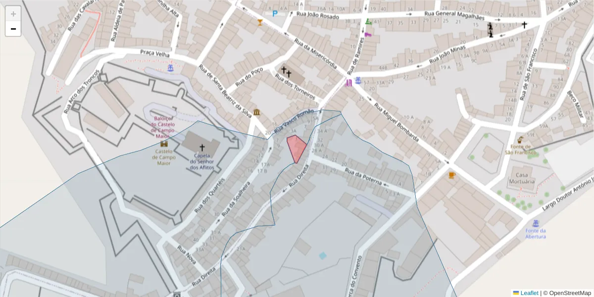 Mapa detalhado do código postal 7370-115 com limites, códigos postais vizinhos e agências dos correios