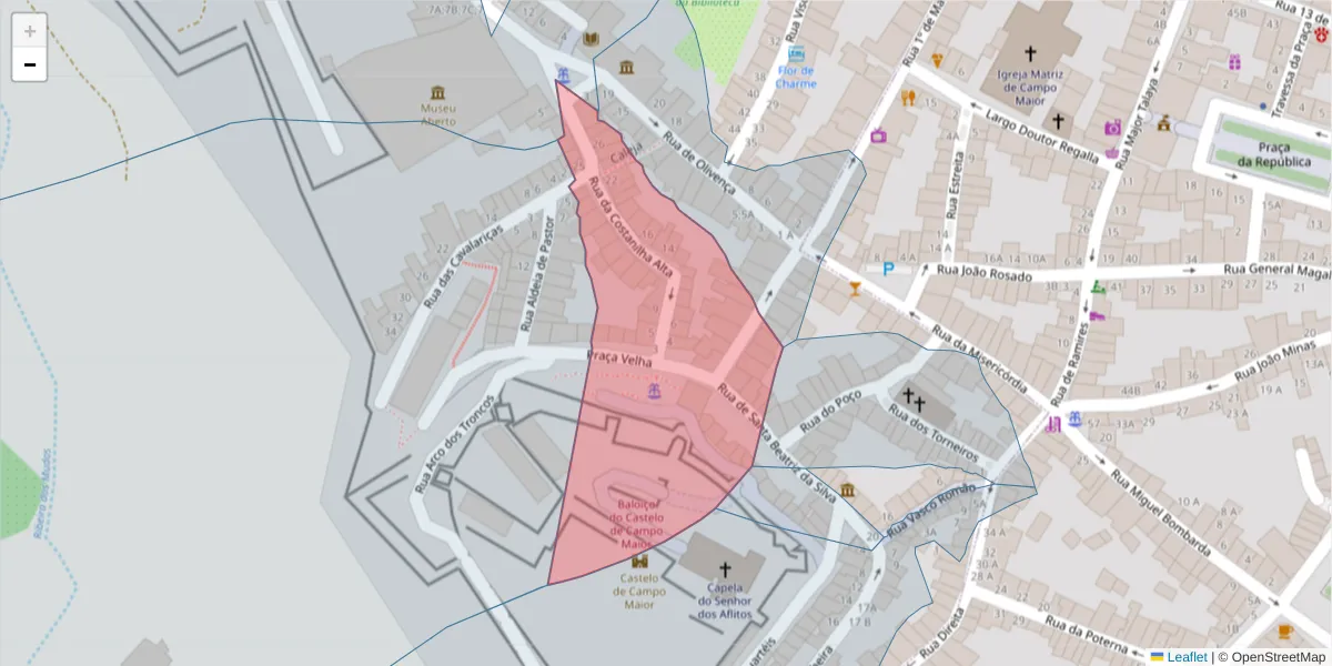 Mapa detalhado do código postal 7370-117 com limites, códigos postais vizinhos e agências dos correios