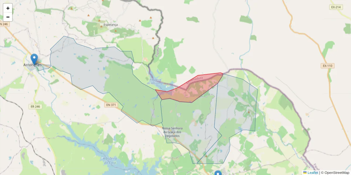 Mapa detalhado do código postal 7370-171 com limites, códigos postais vizinhos e agências dos correios