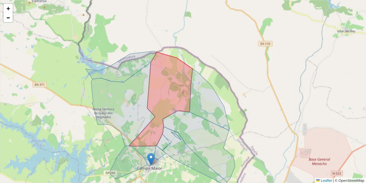 Mapa detalhado do código postal 7370-200 com limites, códigos postais vizinhos e agências dos correios