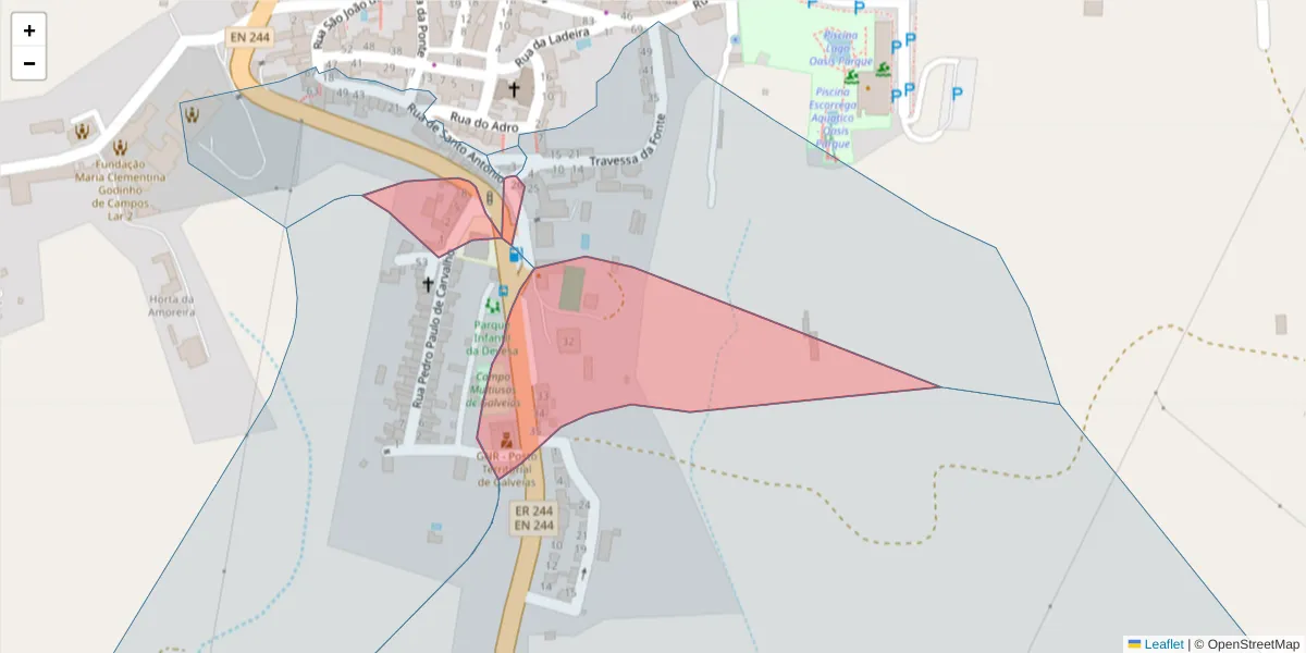 Mapa detalhado do código postal 7400-023 com limites, códigos postais vizinhos e agências dos correios
