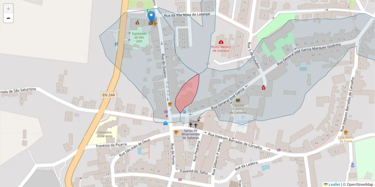 Mapa detalhado do código postal 7400-024 com limites, códigos postais vizinhos e agências dos correios