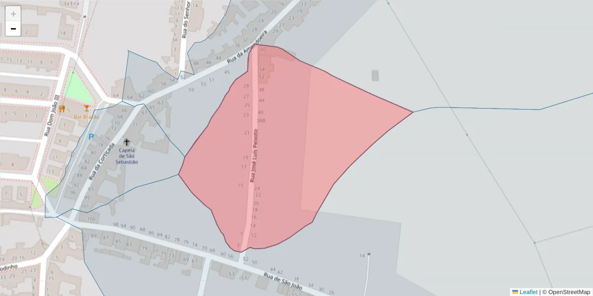 Mapa detalhado do código postal 7400-030 com limites, códigos postais vizinhos e agências dos correios