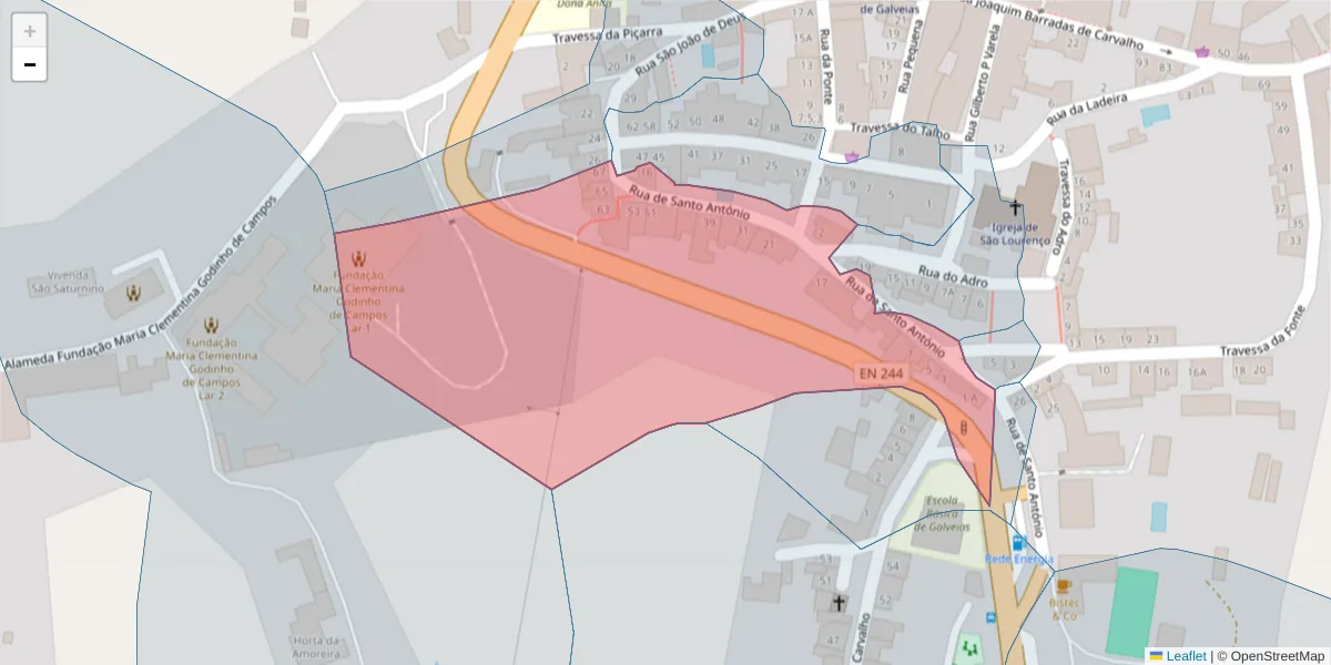 Mapa detalhado do código postal 7400-032 com limites, códigos postais vizinhos e agências dos correios