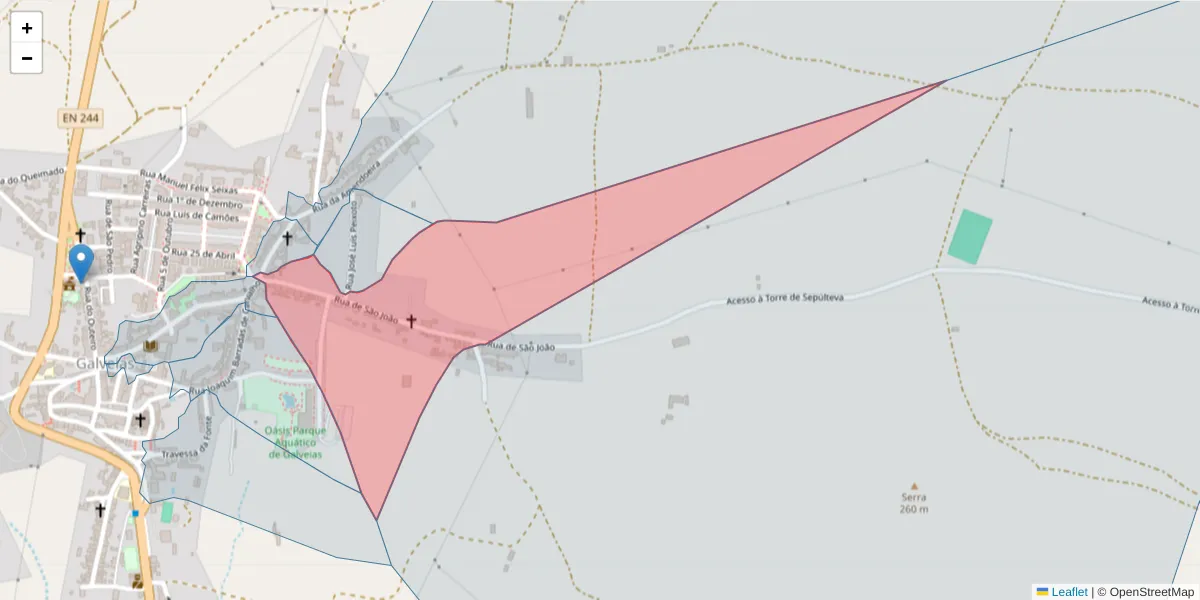 Mapa detalhado do código postal 7400-033 com limites, códigos postais vizinhos e agências dos correios