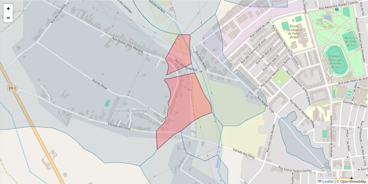 Mapa detalhado do código postal 7400-113 com limites, códigos postais vizinhos e agências dos correios