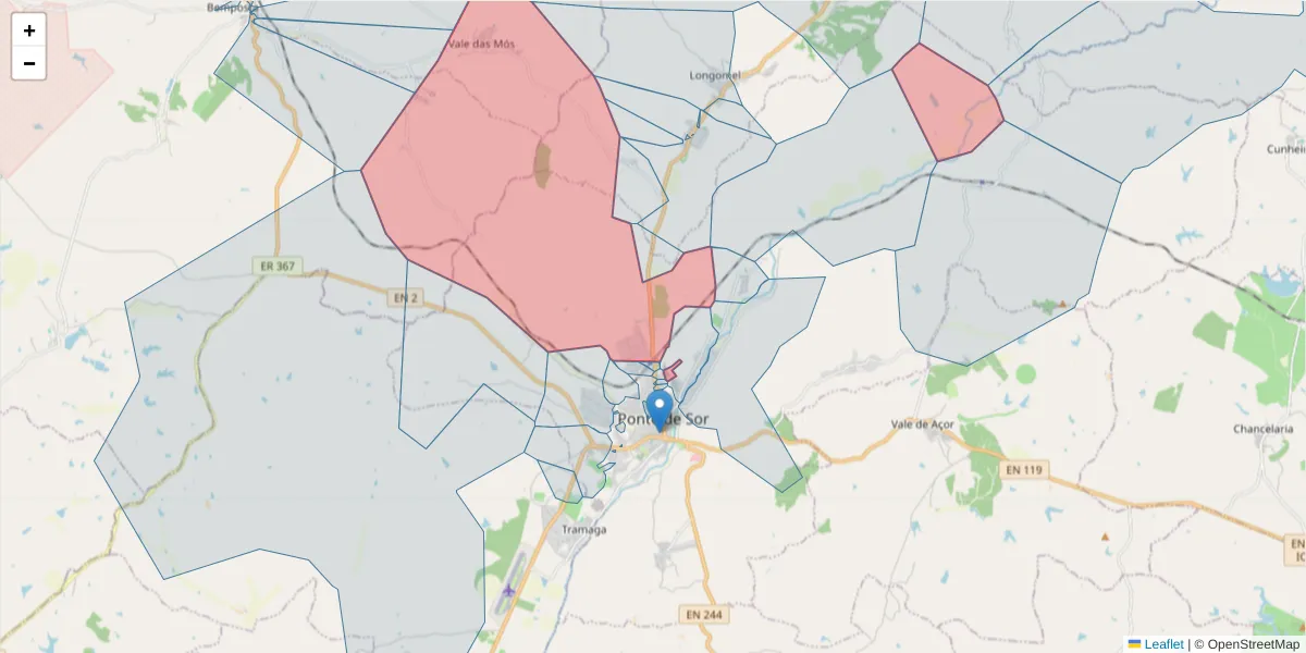 Mapa detalhado do código postal 7400-114 com limites, códigos postais vizinhos e agências dos correios