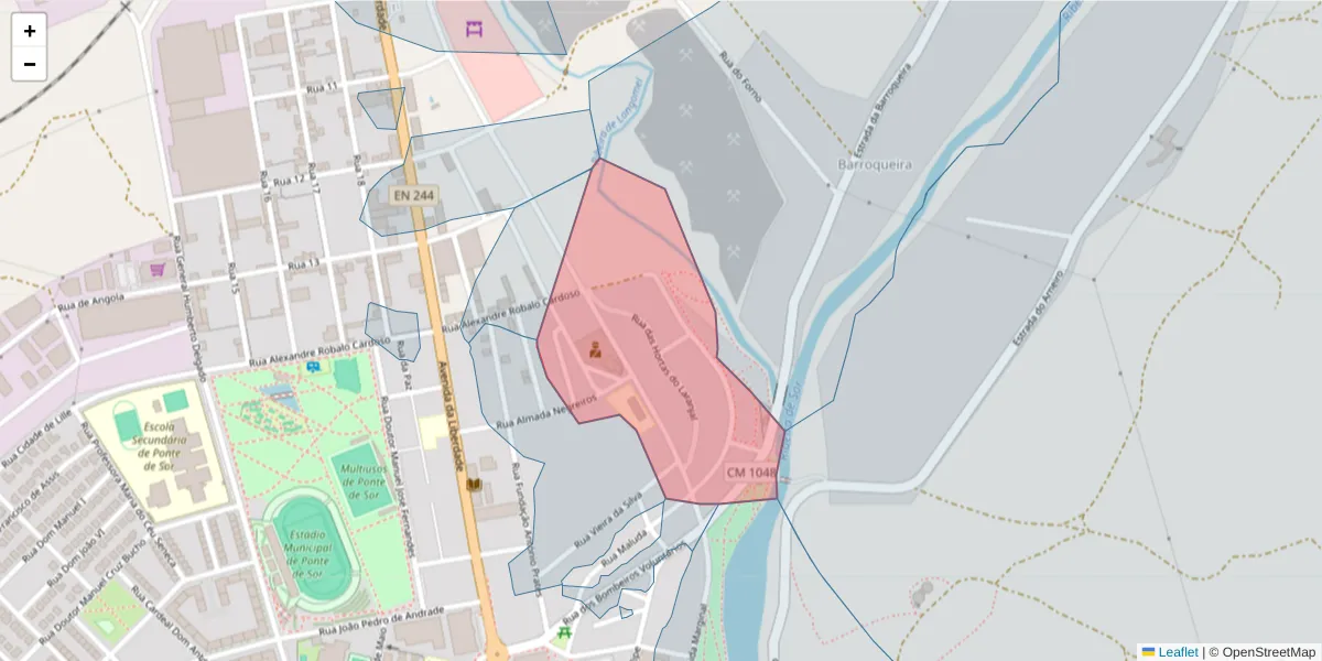 Mapa detalhado do código postal 7400-127 com limites, códigos postais vizinhos e agências dos correios