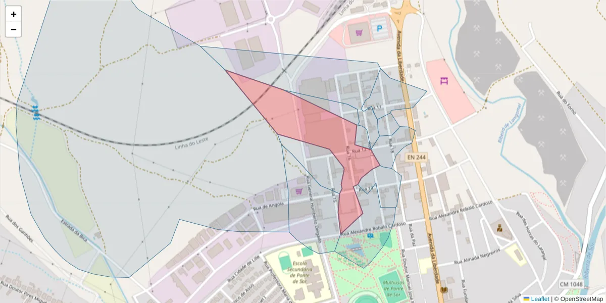 Mapa detalhado do código postal 7400-209 com limites, códigos postais vizinhos e agências dos correios