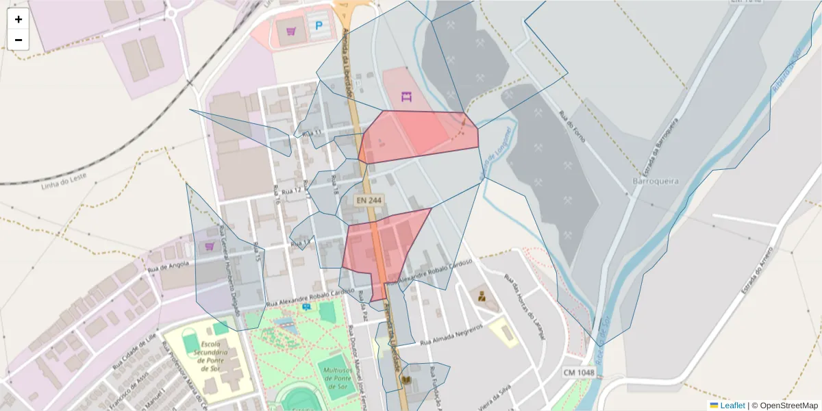 Mapa detalhado do código postal 7400-219 com limites, códigos postais vizinhos e agências dos correios