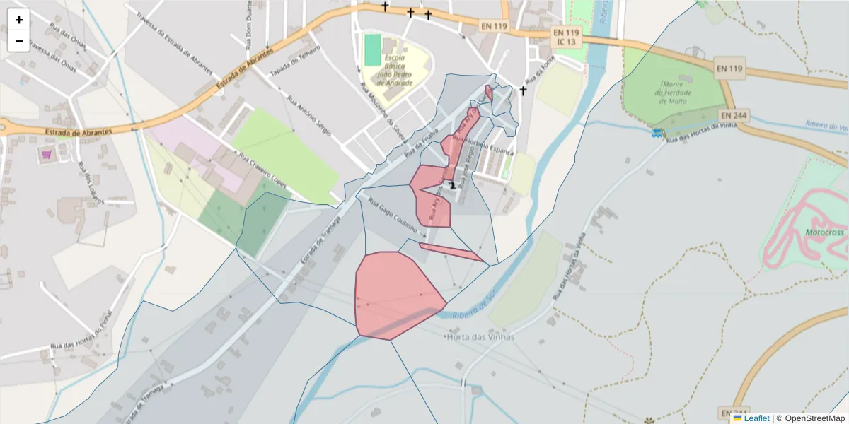 Mapa detalhado do código postal 7400-237 com limites, códigos postais vizinhos e agências dos correios