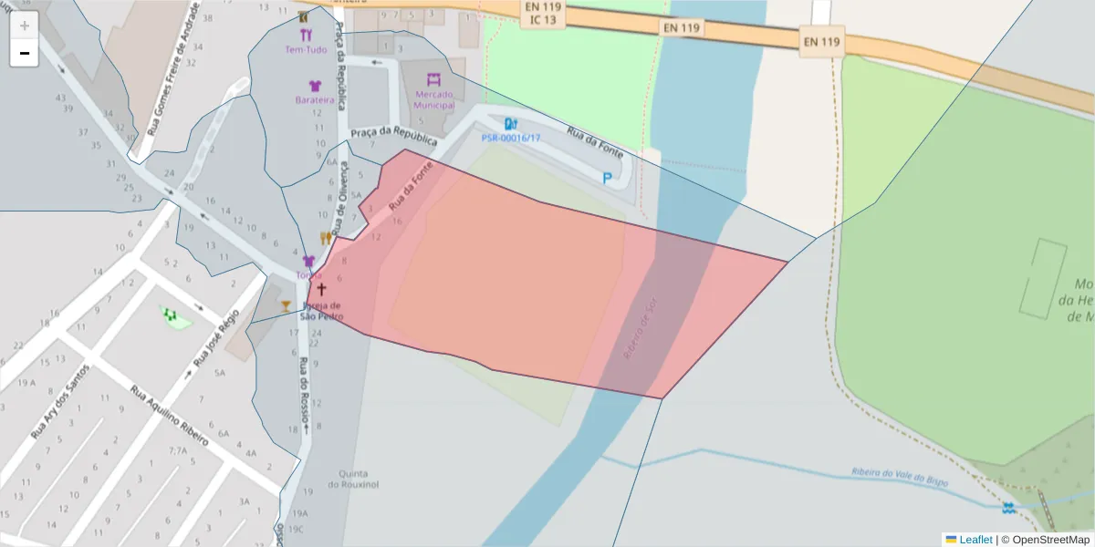 Mapa detalhado do código postal 7400-240 com limites, códigos postais vizinhos e agências dos correios