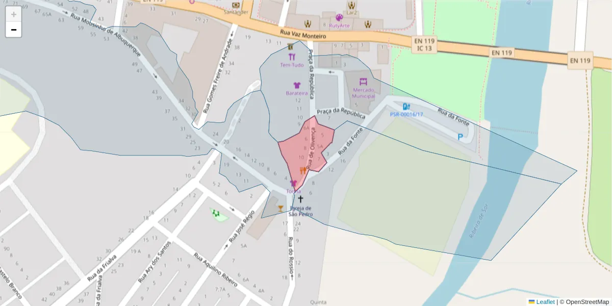 Mapa detalhado do código postal 7400-244 com limites, códigos postais vizinhos e agências dos correios