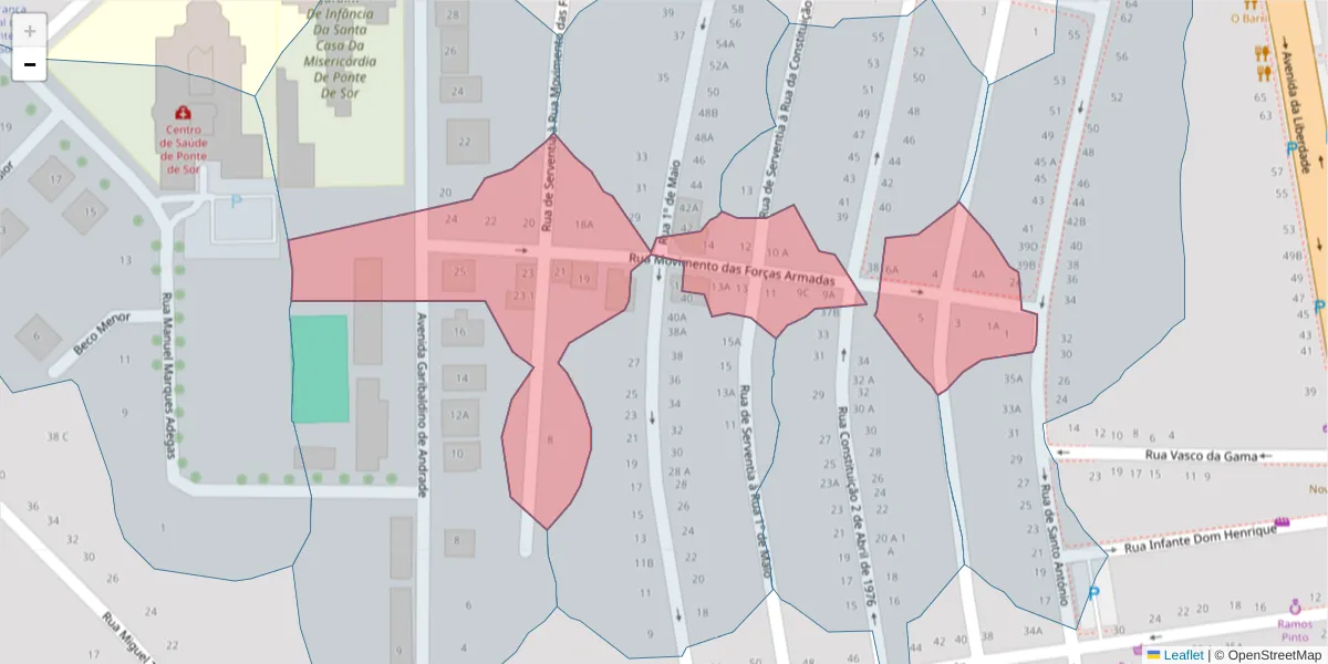 Mapa detalhado do código postal 7400-246 com limites, códigos postais vizinhos e agências dos correios