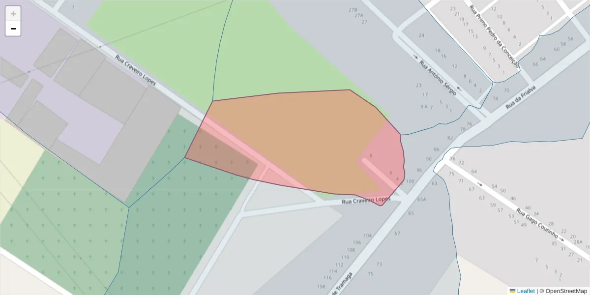 Mapa detalhado do código postal 7400-257 com limites, códigos postais vizinhos e agências dos correios