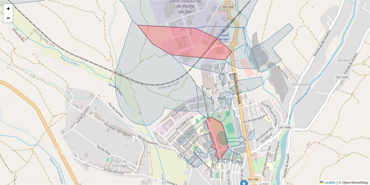 Mapa detalhado do código postal 7400-259 com limites, códigos postais vizinhos e agências dos correios