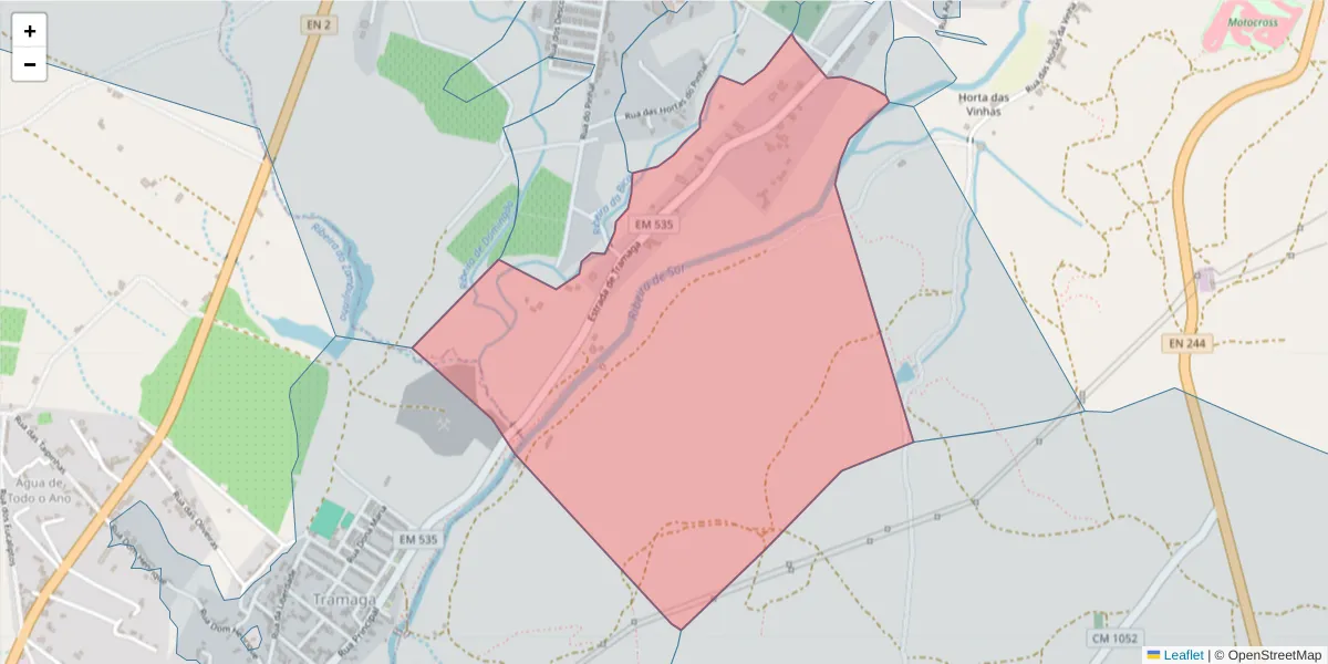 Mapa detalhado do código postal 7400-261 com limites, códigos postais vizinhos e agências dos correios