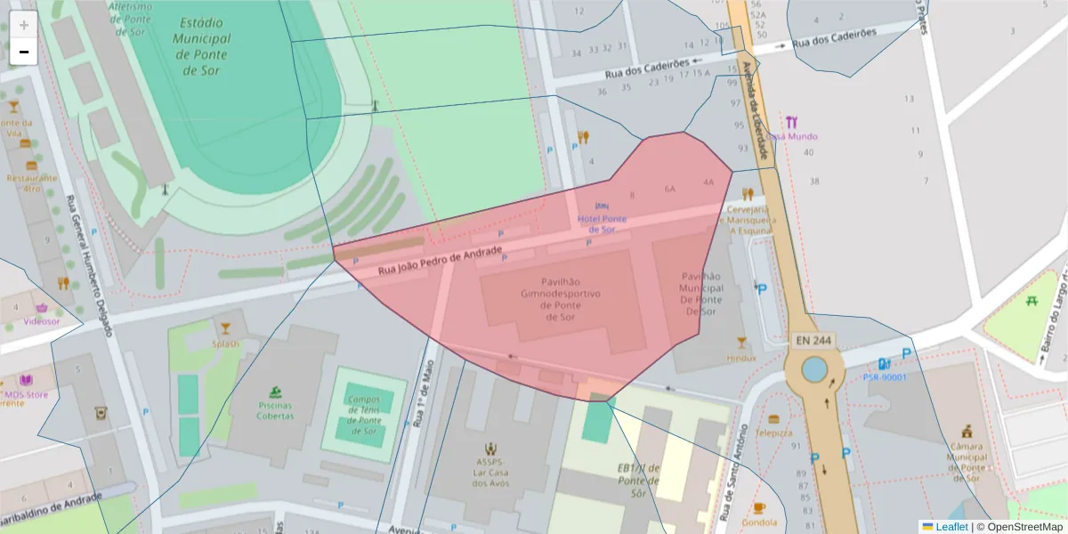 Mapa detalhado do código postal 7400-264 com limites, códigos postais vizinhos e agências dos correios