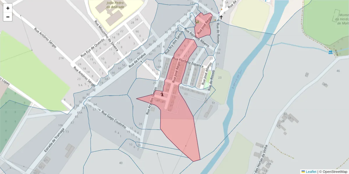 Mapa detalhado do código postal 7400-266 com limites, códigos postais vizinhos e agências dos correios