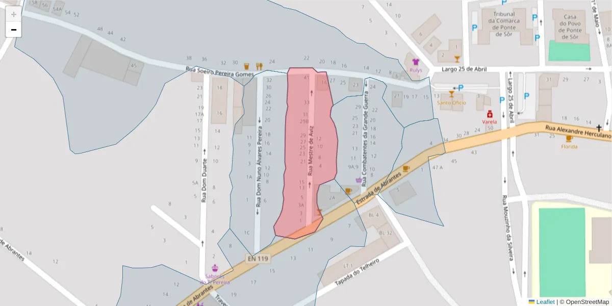 Mapa detalhado do código postal 7400-272 com limites, códigos postais vizinhos e agências dos correios