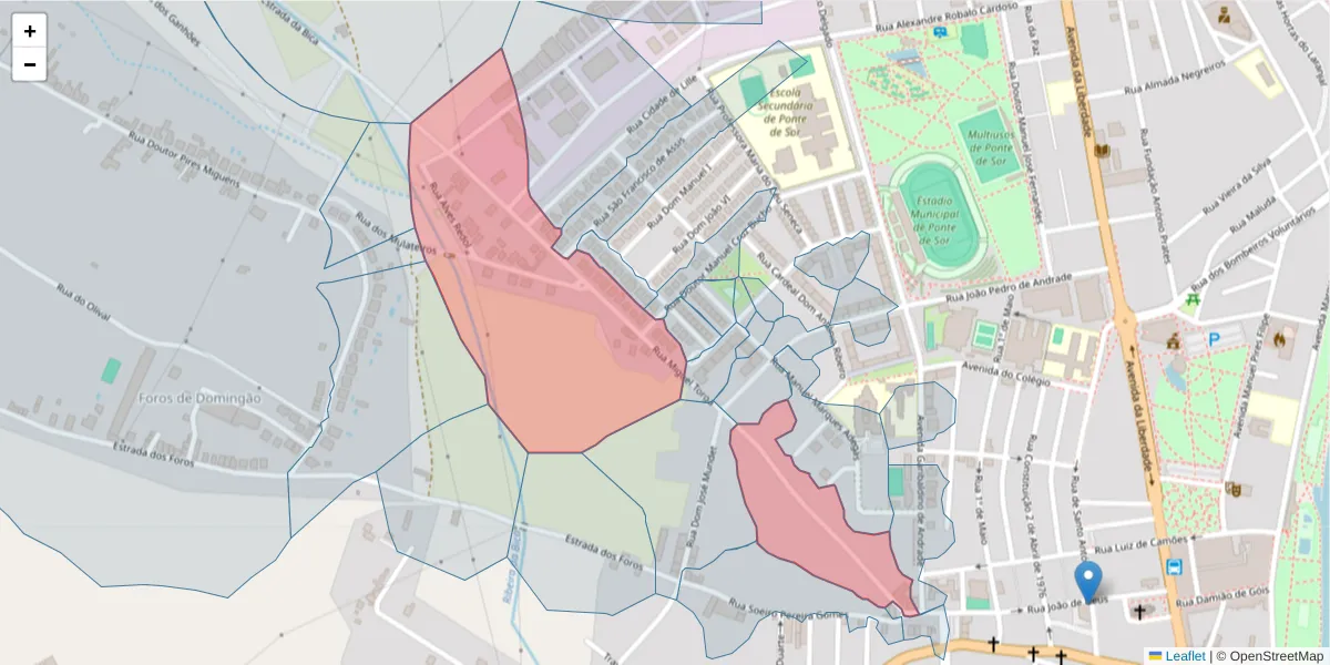 Mapa detalhado do código postal 7400-273 com limites, códigos postais vizinhos e agências dos correios