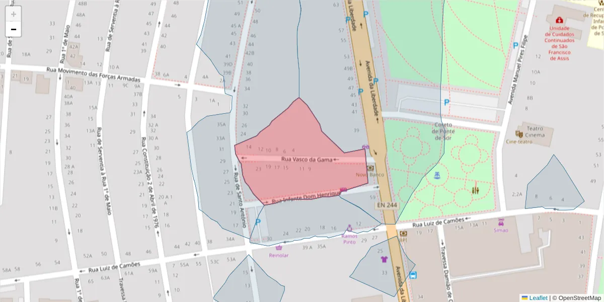 Mapa detalhado do código postal 7400-280 com limites, códigos postais vizinhos e agências dos correios