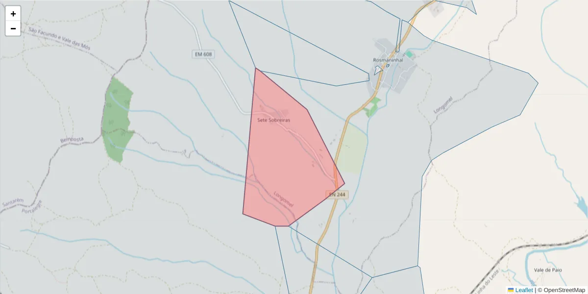 Mapa detalhado do código postal 7400-455 com limites, códigos postais vizinhos e agências dos correios