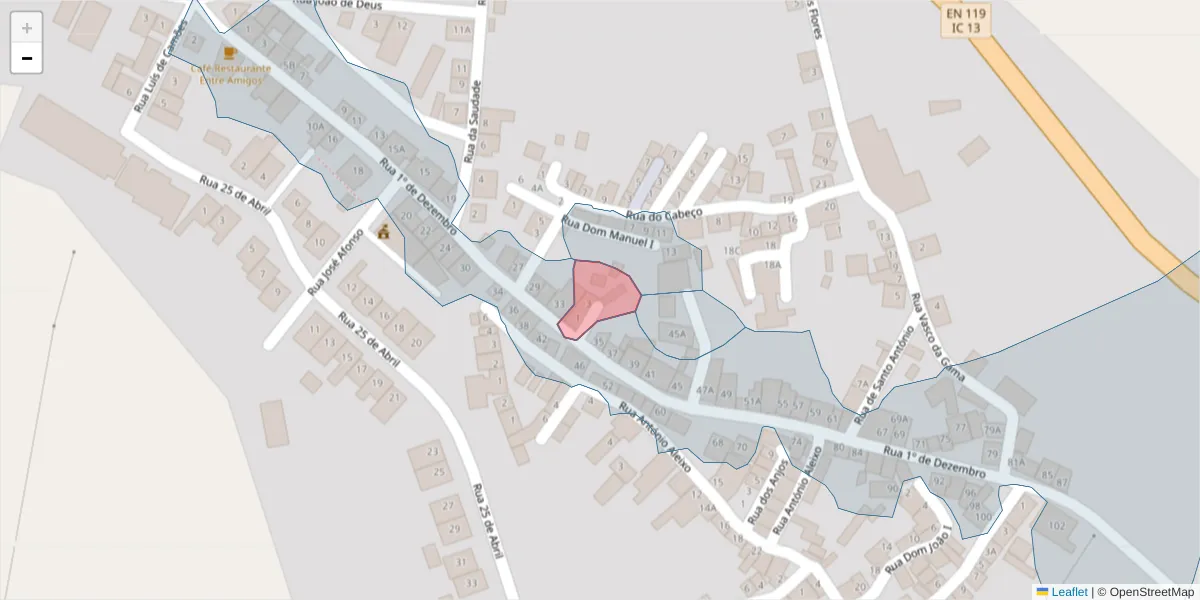 Mapa detalhado do código postal 7400-522 com limites, códigos postais vizinhos e agências dos correios
