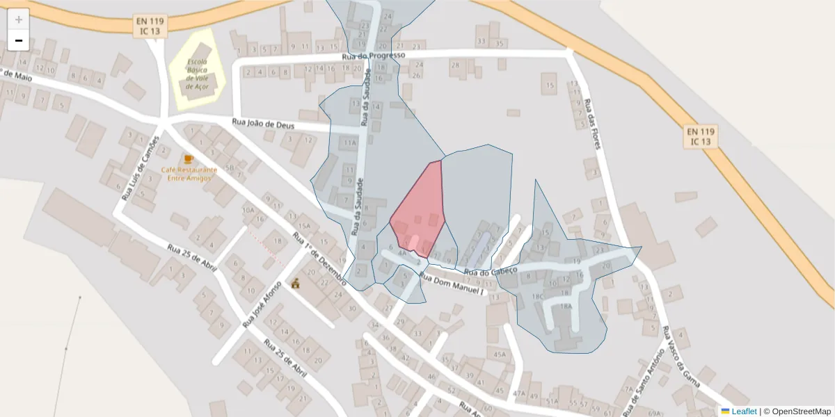 Mapa detalhado do código postal 7400-523 com limites, códigos postais vizinhos e agências dos correios