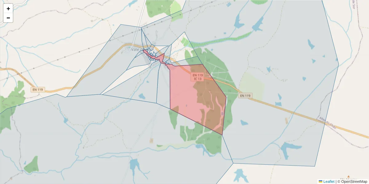 Mapa detalhado do código postal 7400-527 com limites, códigos postais vizinhos e agências dos correios