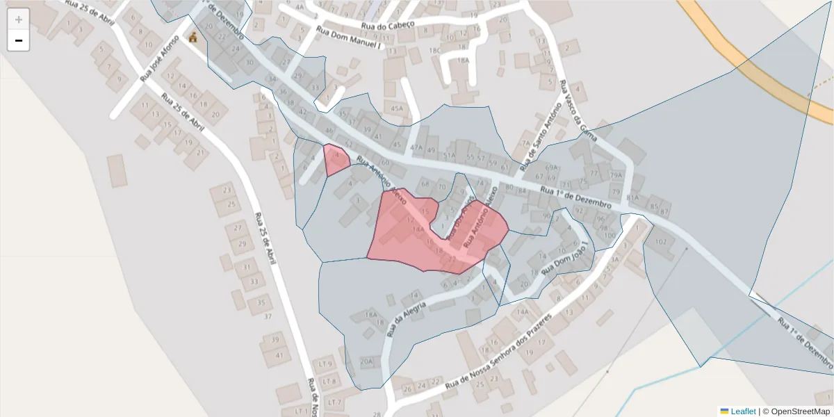 Mapa detalhado do código postal 7400-530 com limites, códigos postais vizinhos e agências dos correios