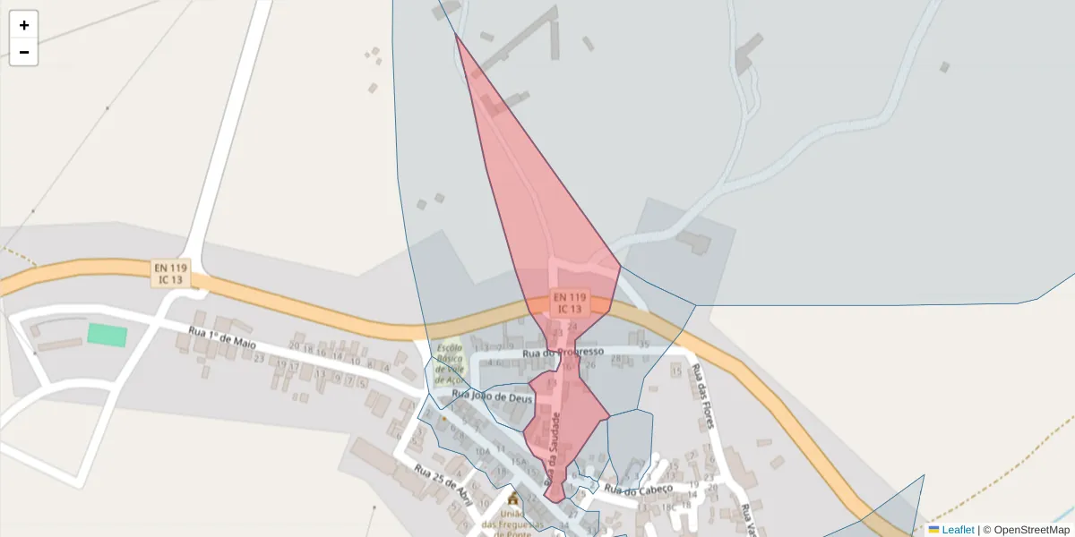 Mapa detalhado do código postal 7400-534 com limites, códigos postais vizinhos e agências dos correios