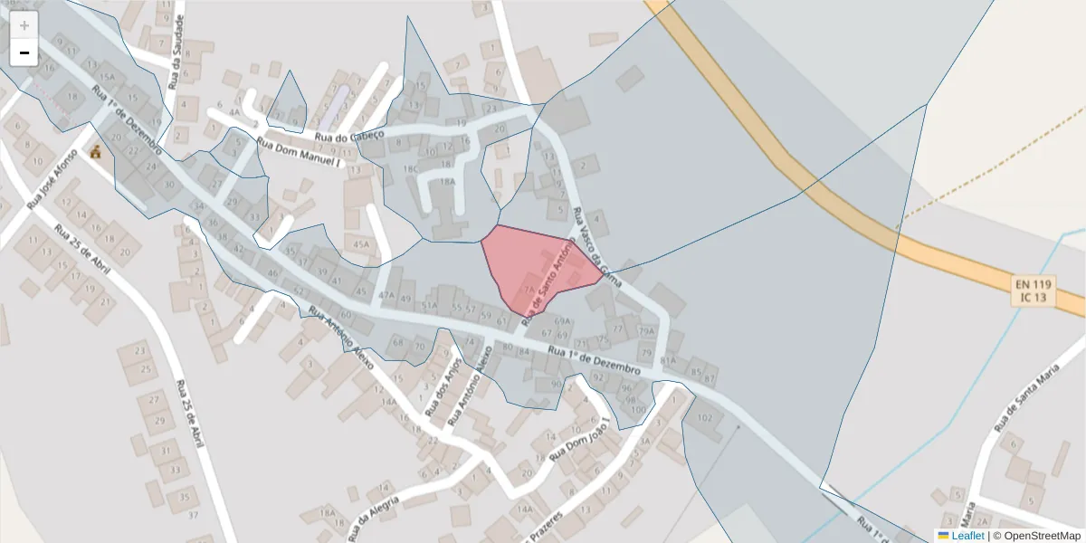 Mapa detalhado do código postal 7400-539 com limites, códigos postais vizinhos e agências dos correios