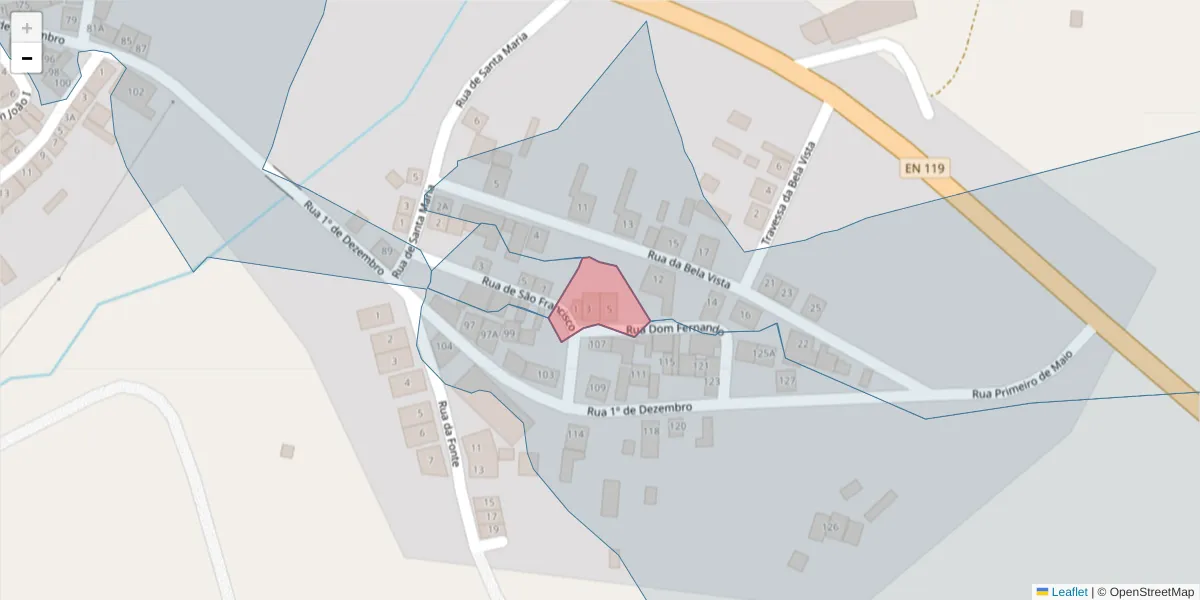 Mapa detalhado do código postal 7400-545 com limites, códigos postais vizinhos e agências dos correios