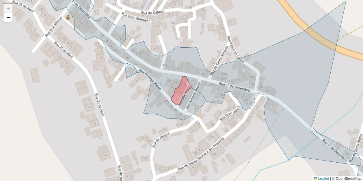 Mapa detalhado do código postal 7400-548 com limites, códigos postais vizinhos e agências dos correios