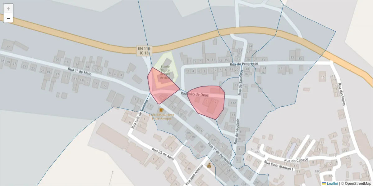 Mapa detalhado do código postal 7400-550 com limites, códigos postais vizinhos e agências dos correios