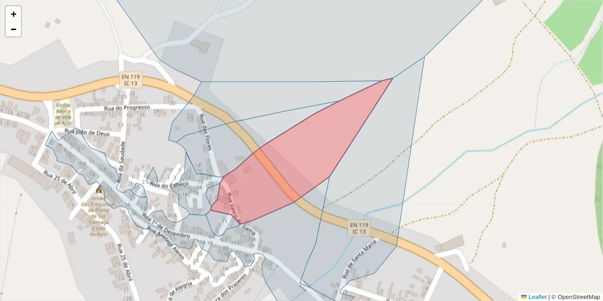 Mapa detalhado do código postal 7400-552 com limites, códigos postais vizinhos e agências dos correios