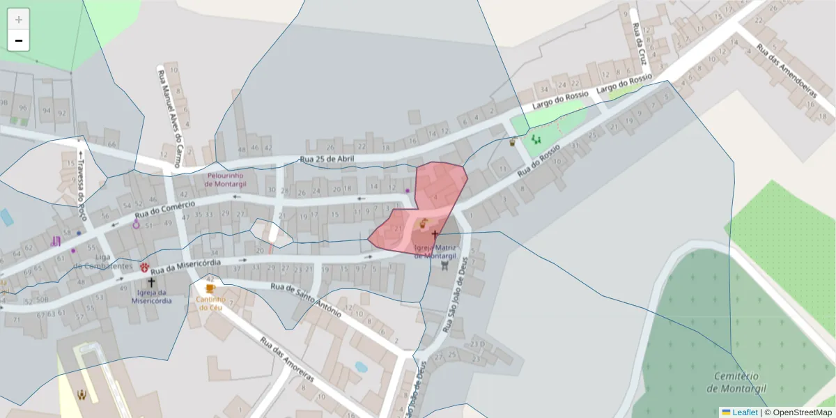 Mapa detalhado do código postal 7425-101 com limites, códigos postais vizinhos e agências dos correios