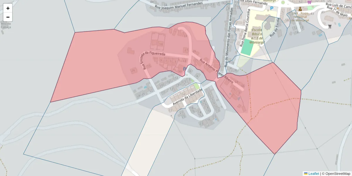 Mapa detalhado do código postal 7425-106 com limites, códigos postais vizinhos e agências dos correios