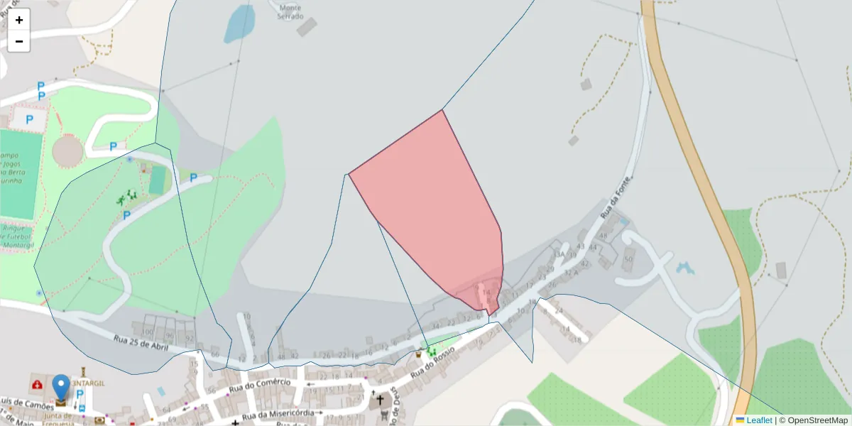 Mapa detalhado do código postal 7425-109 com limites, códigos postais vizinhos e agências dos correios