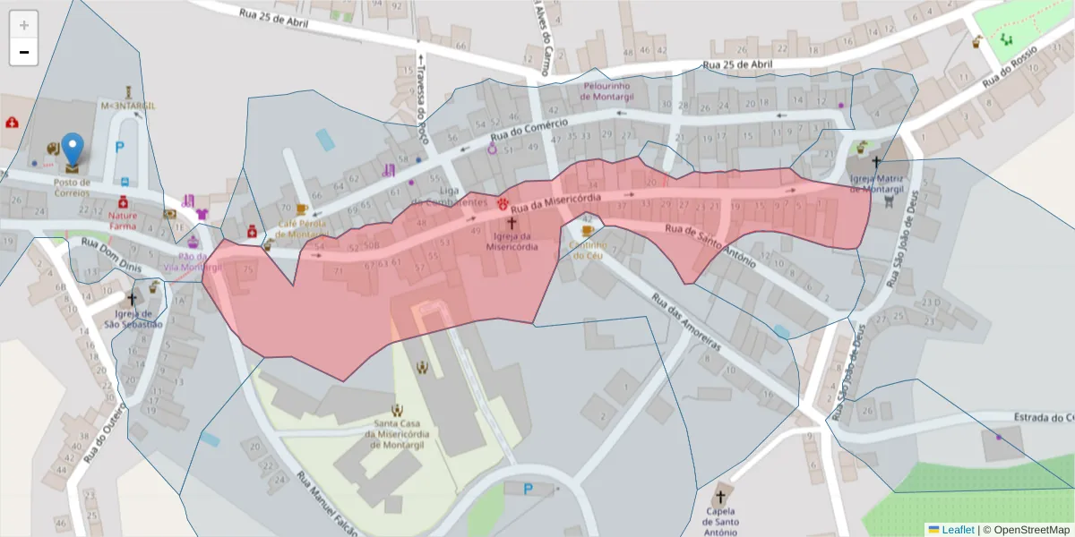Mapa detalhado do código postal 7425-112 com limites, códigos postais vizinhos e agências dos correios