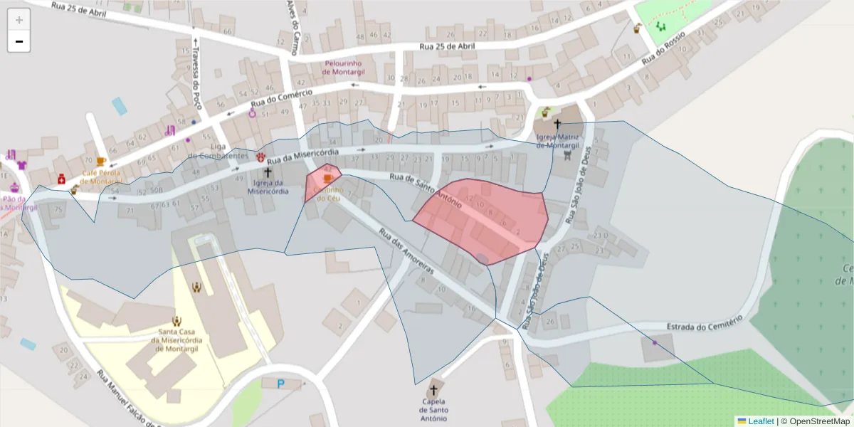 Mapa detalhado do código postal 7425-114 com limites, códigos postais vizinhos e agências dos correios